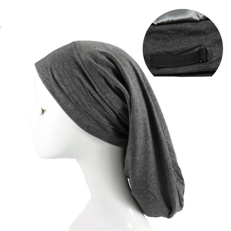 European and American Style Women's Satin Lined Long Nightcap - Adjustable Crown Design