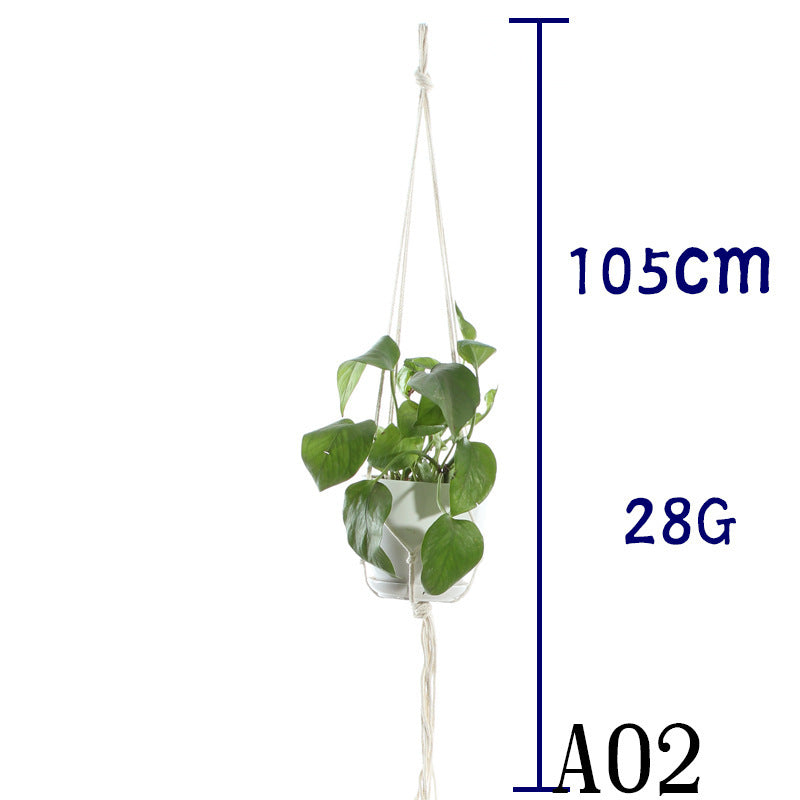 Beige Cotton Rope Plant Hanger: Indoor Hanging Basket Sling for Home Gardening