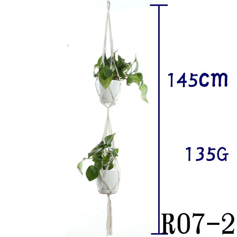 Beige Cotton Rope Plant Hanger: Indoor Hanging Basket Sling for Home Gardening