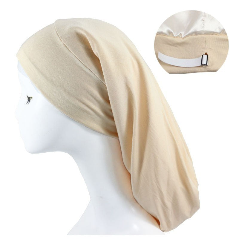 European and American Style Women's Satin Lined Long Nightcap - Adjustable Crown Design