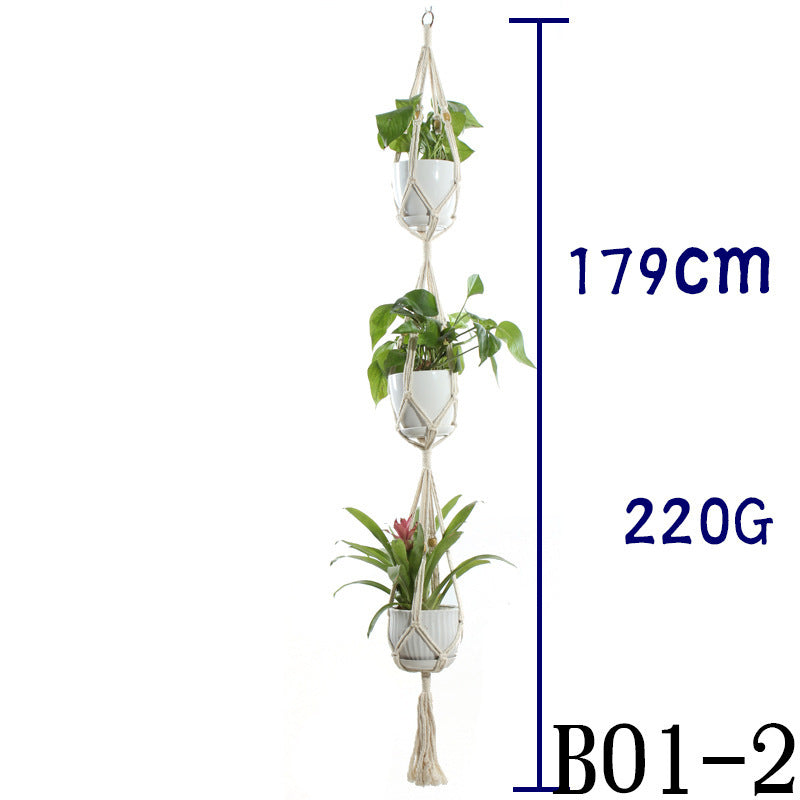 Beige Cotton Rope Plant Hanger: Indoor Hanging Basket Sling for Home Gardening