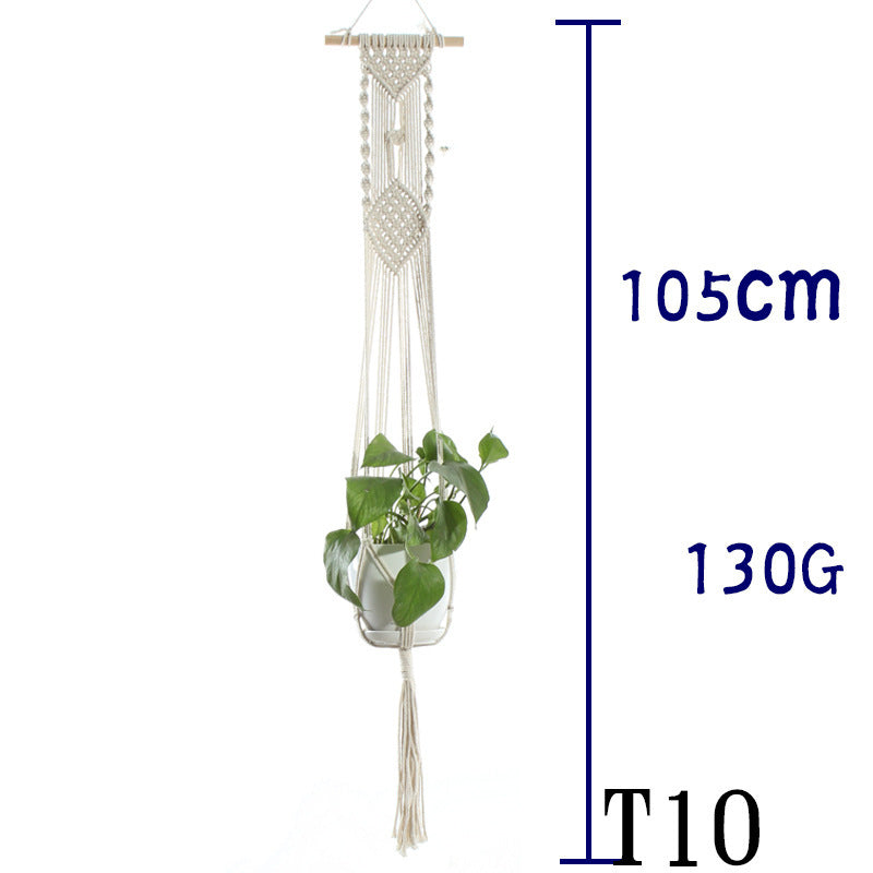 Beige Cotton Rope Plant Hanger: Indoor Hanging Basket Sling for Home Gardening