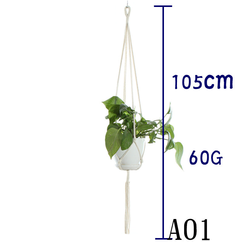 Beige Cotton Rope Plant Hanger: Indoor Hanging Basket Sling for Home Gardening