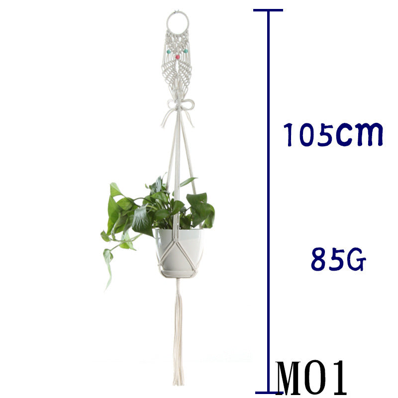 Beige Cotton Rope Plant Hanger: Indoor Hanging Basket Sling for Home Gardening