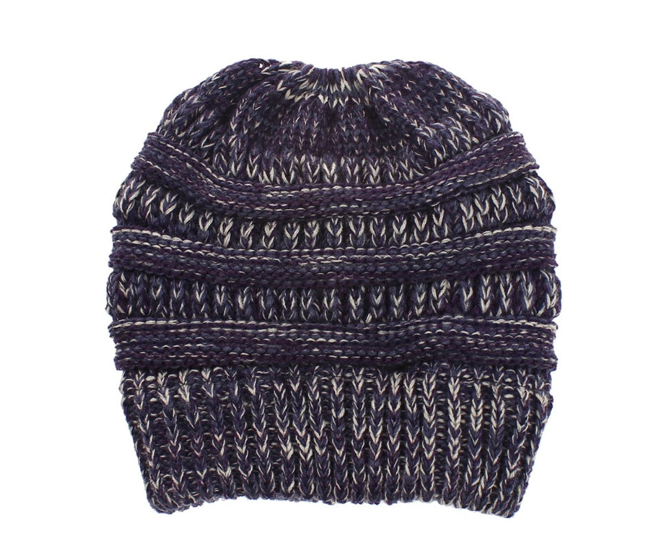 Fashionable Mixed Color Knitted Ladies Ponytail Hat - Acrylic Wool Material