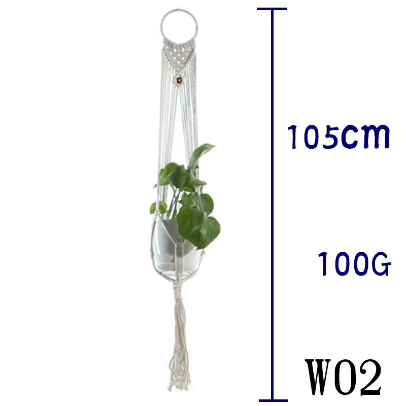 Beige Cotton Rope Plant Hanger: Indoor Hanging Basket Sling for Home Gardening
