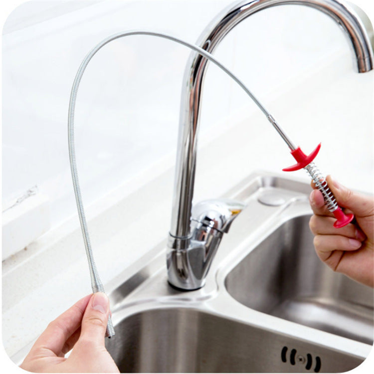 Easy-to-Use Household Hair Cleaner Drain Clog Remover Tool for Kitchen Sink - 60CM Spring Pipe Dredge
