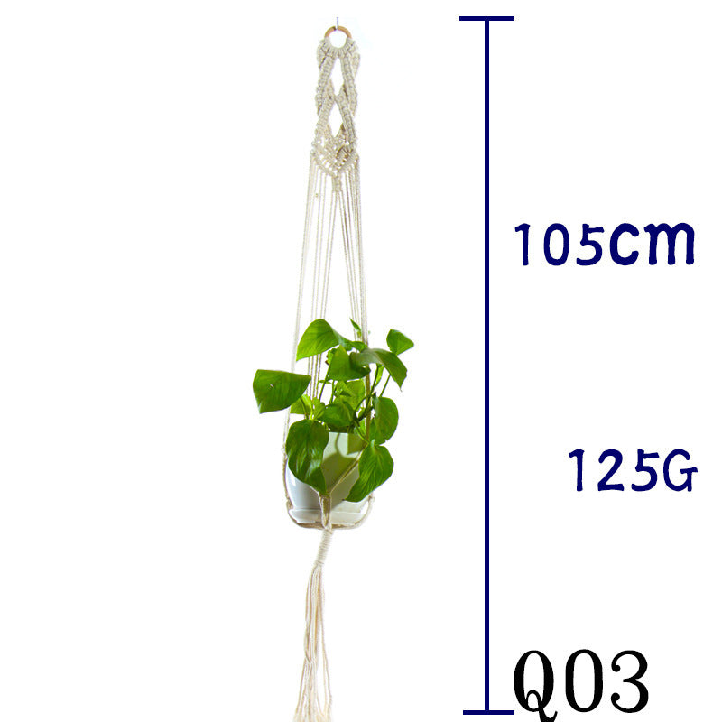 Beige Cotton Rope Plant Hanger: Indoor Hanging Basket Sling for Home Gardening
