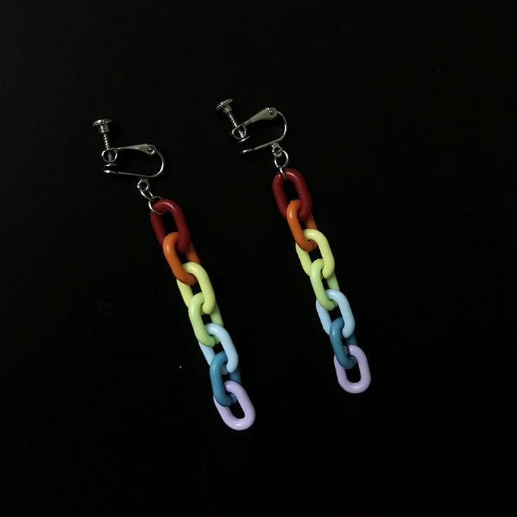 Chic Women's Rainbow Chain Earrings - Stylish Acrylic Plastic Dangle Jewelry