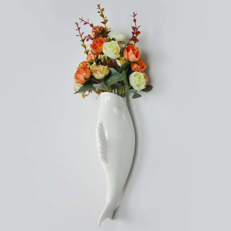 Modern White Ceramic Wall Ceramic Goldfish Vase for Living Spaces
