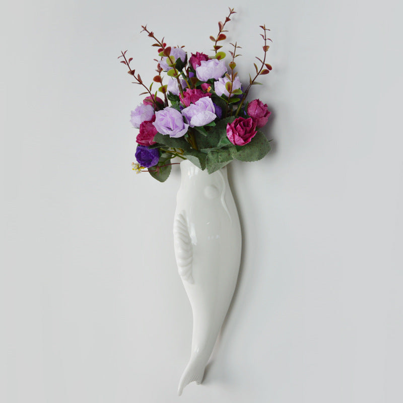 Modern White Ceramic Wall Ceramic Goldfish Vase for Living Spaces