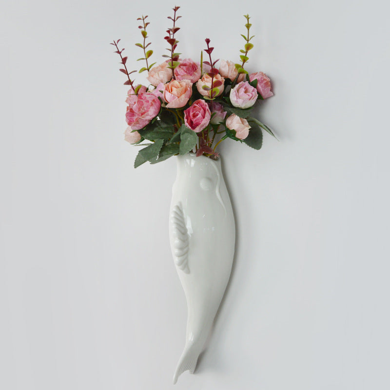 Modern White Ceramic Wall Ceramic Goldfish Vase for Living Spaces