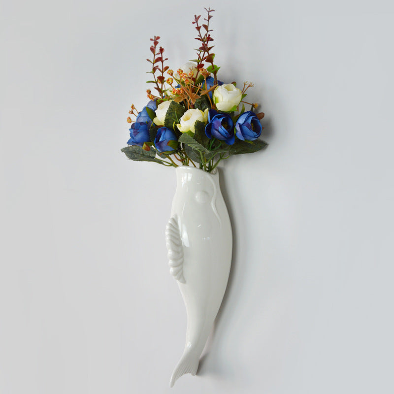 Modern White Ceramic Wall Ceramic Goldfish Vase for Living Spaces