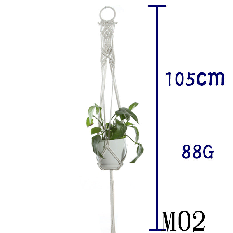 Beige Cotton Rope Plant Hanger: Indoor Hanging Basket Sling for Home Gardening