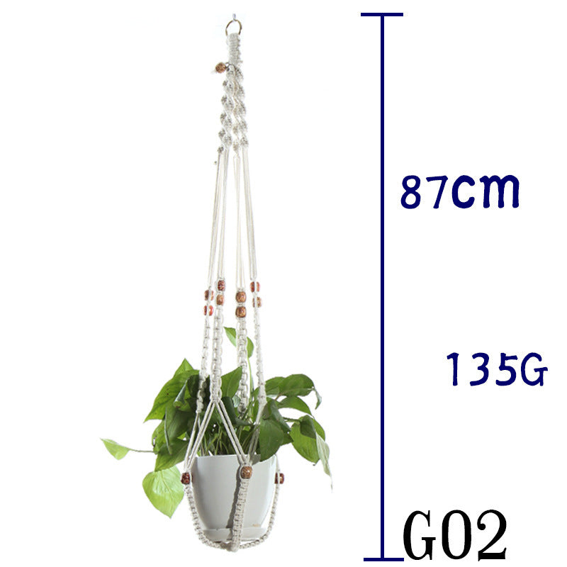 Beige Cotton Rope Plant Hanger: Indoor Hanging Basket Sling for Home Gardening