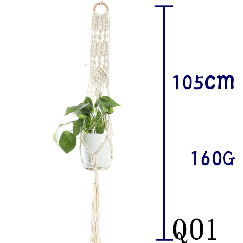 Beige Cotton Rope Plant Hanger: Indoor Hanging Basket Sling for Home Gardening