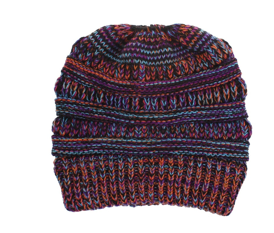 Fashionable Mixed Color Knitted Ladies Ponytail Hat - Acrylic Wool Material
