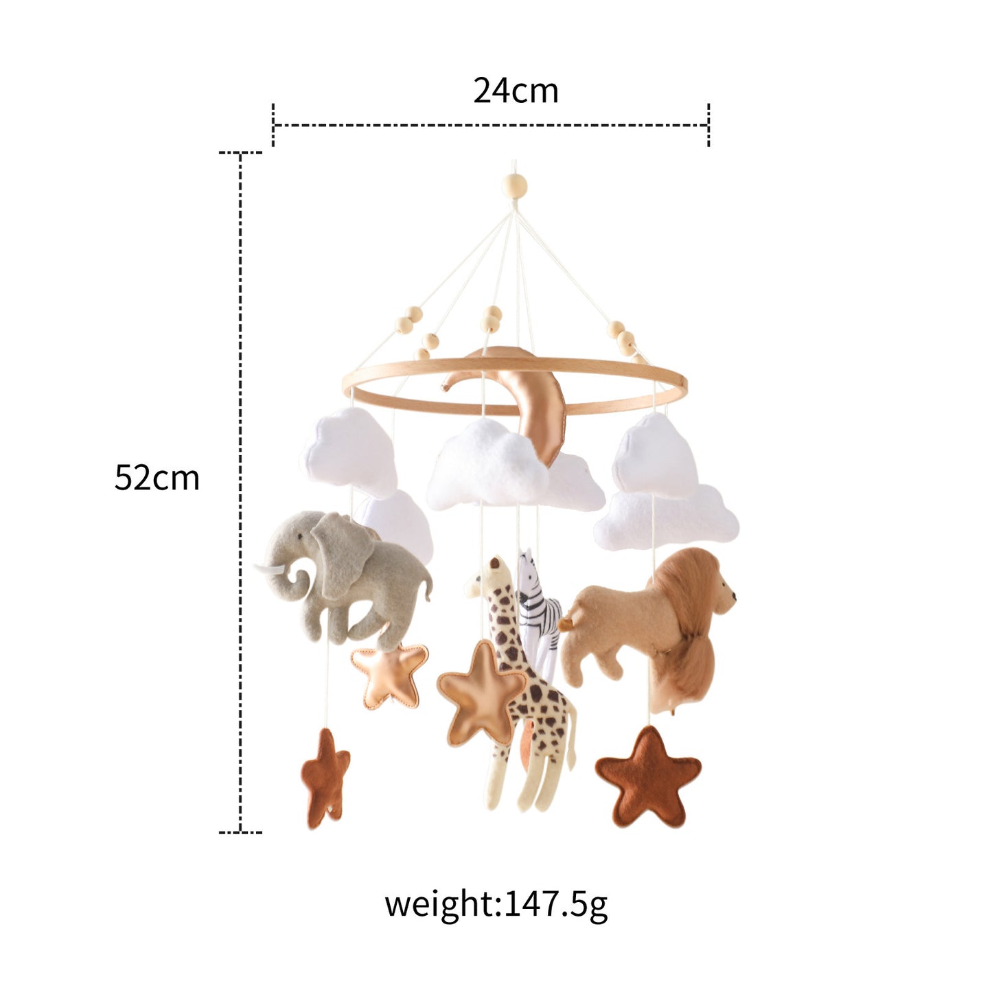Felt Forest Animal Crib Decoration: Educational Hand-eye Coordination Toy for Baby with Wind Chimes