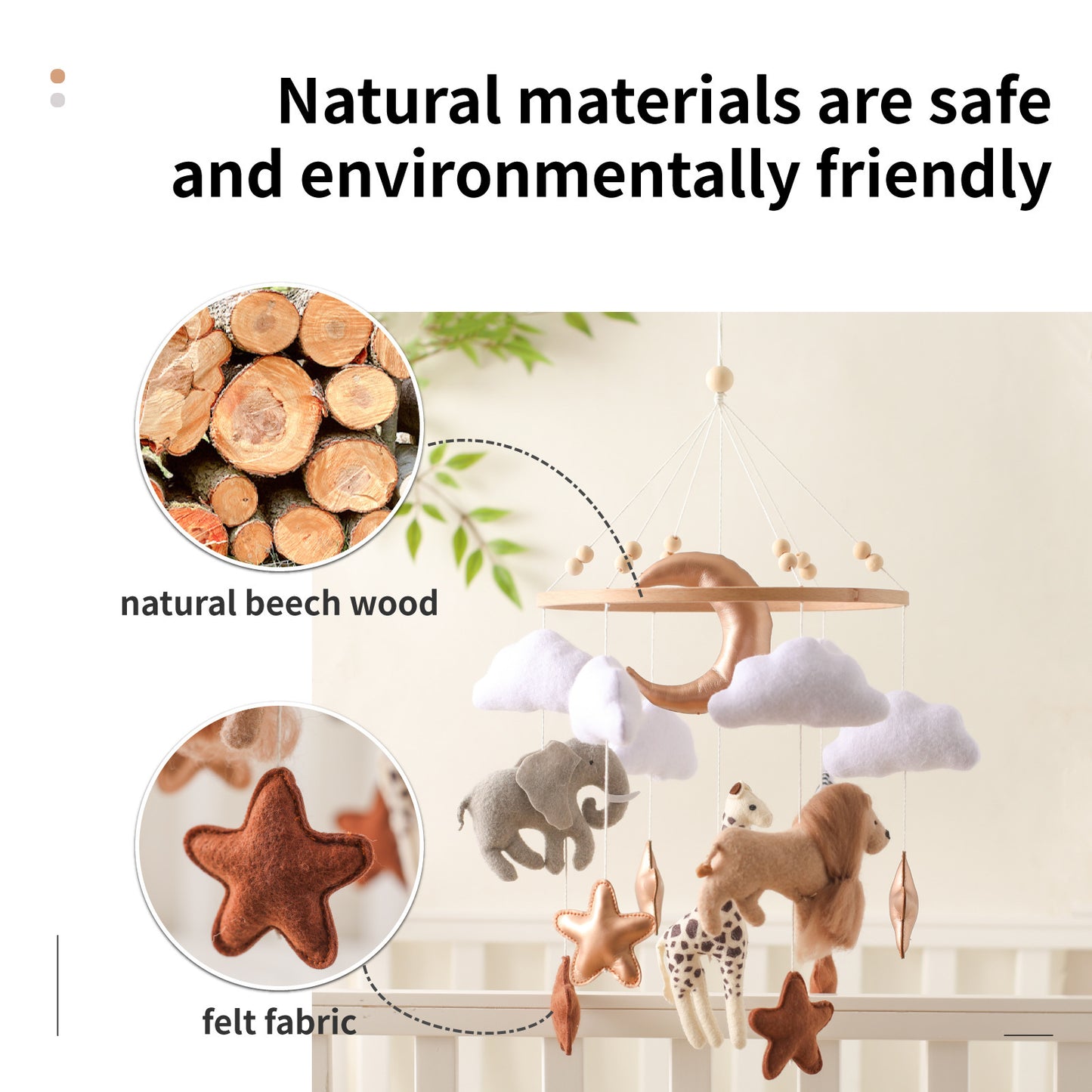 Felt Forest Animal Crib Decoration: Educational Hand-eye Coordination Toy for Baby with Wind Chimes