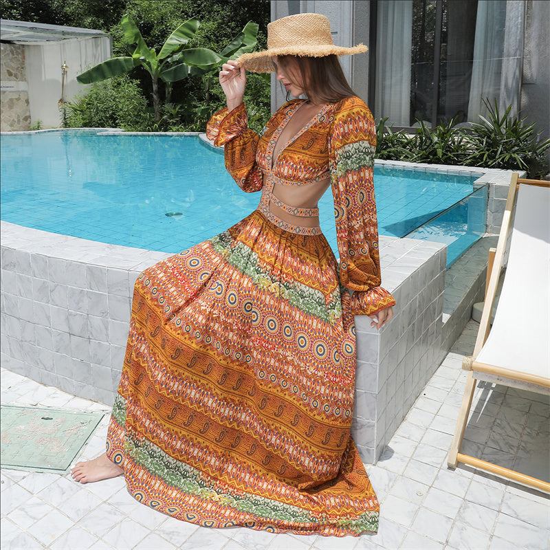 Flattering Orange Women's Stomach Cutouts Dress - Stunning Floral Details