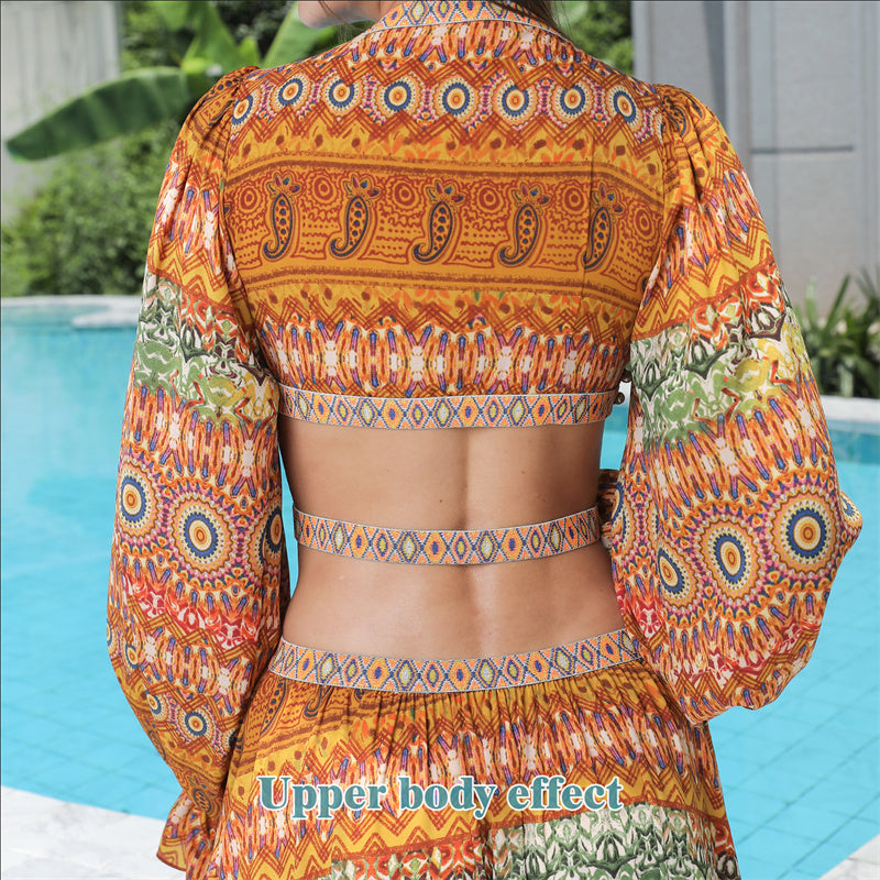 Flattering Orange Women's Stomach Cutouts Dress - Stunning Floral Details
