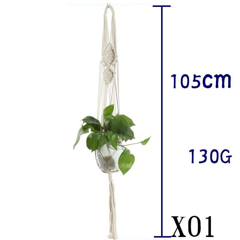 Beige Cotton Rope Plant Hanger: Indoor Hanging Basket Sling for Home Gardening