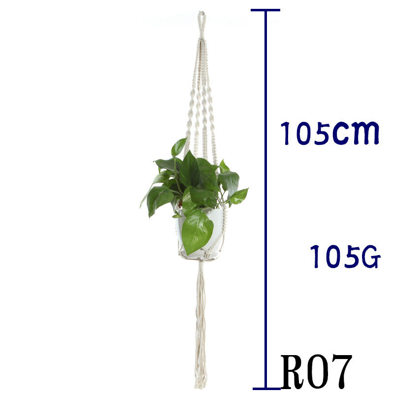 Beige Cotton Rope Plant Hanger: Indoor Hanging Basket Sling for Home Gardening