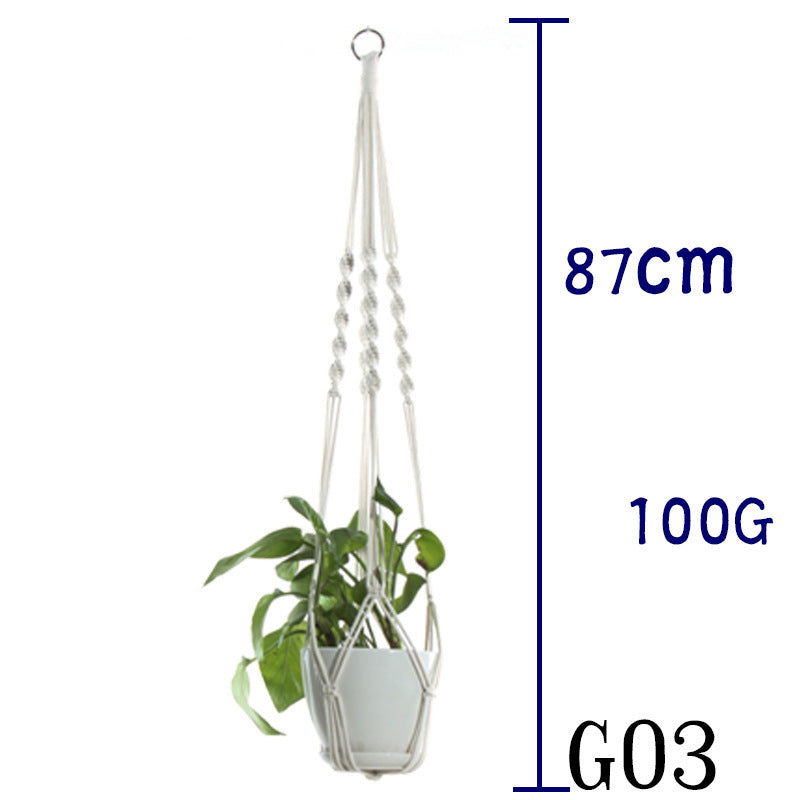 Beige Cotton Rope Plant Hanger: Indoor Hanging Basket Sling for Home Gardening