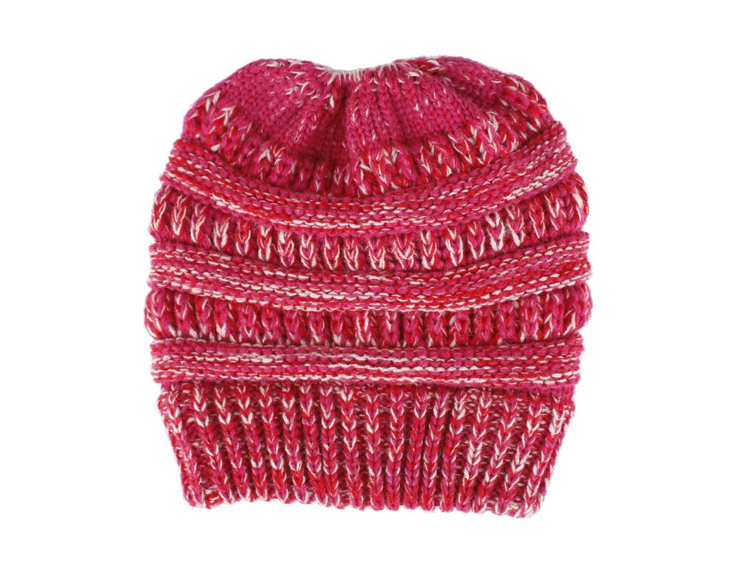 Fashionable Mixed Color Knitted Ladies Ponytail Hat - Acrylic Wool Material