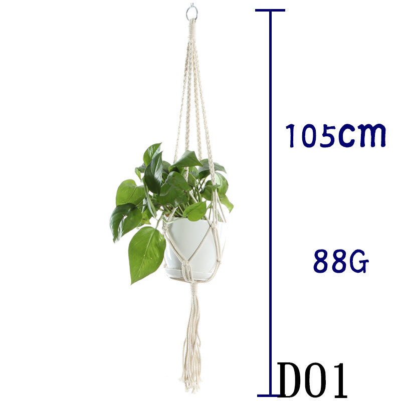 Beige Cotton Rope Plant Hanger: Indoor Hanging Basket Sling for Home Gardening