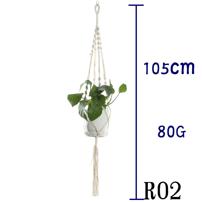 Beige Cotton Rope Plant Hanger: Indoor Hanging Basket Sling for Home Gardening