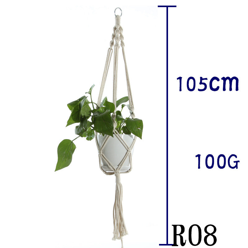 Beige Cotton Rope Plant Hanger: Indoor Hanging Basket Sling for Home Gardening