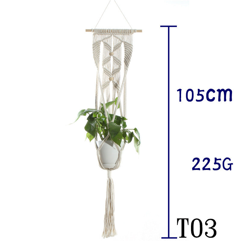Beige Cotton Rope Plant Hanger: Indoor Hanging Basket Sling for Home Gardening