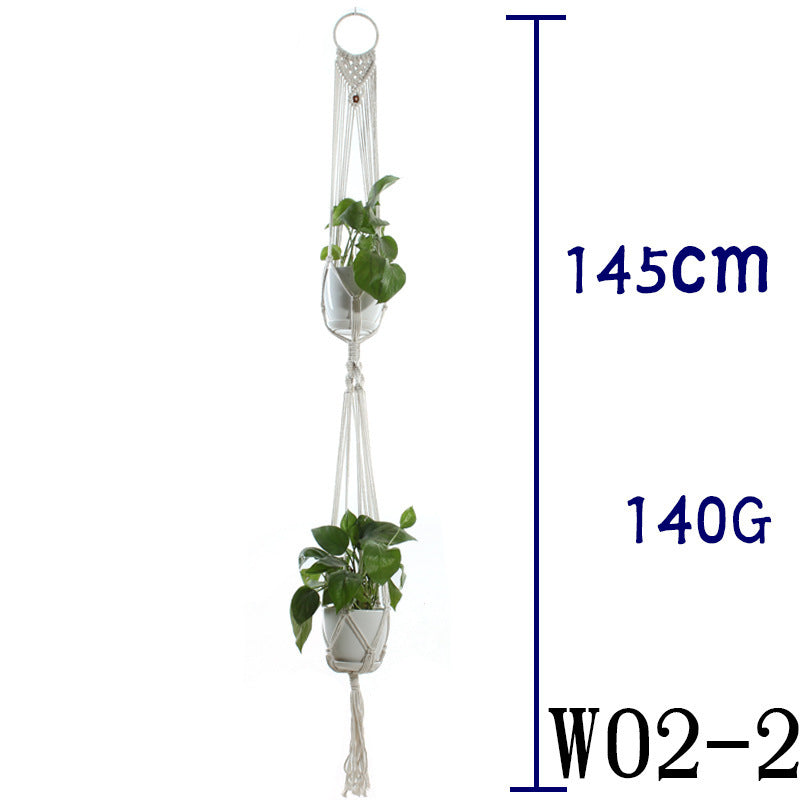Beige Cotton Rope Plant Hanger: Indoor Hanging Basket Sling for Home Gardening