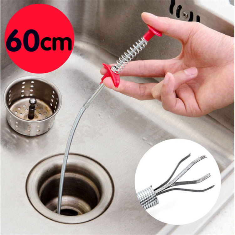 Easy-to-Use Household Hair Cleaner Drain Clog Remover Tool for Kitchen Sink - 60CM Spring Pipe Dredge