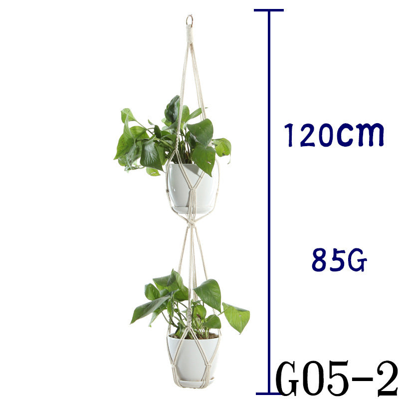Beige Cotton Rope Plant Hanger: Indoor Hanging Basket Sling for Home Gardening