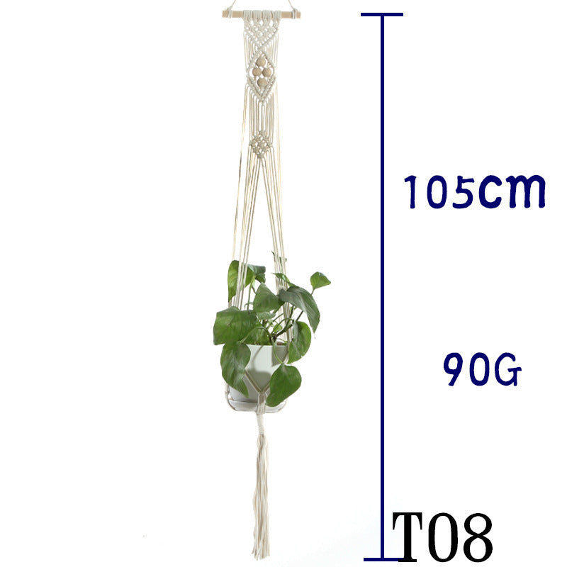 Beige Cotton Rope Plant Hanger: Indoor Hanging Basket Sling for Home Gardening
