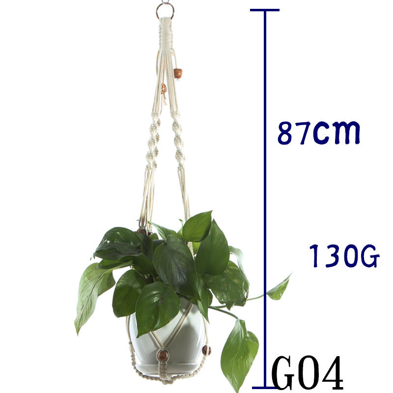 Beige Cotton Rope Plant Hanger: Indoor Hanging Basket Sling for Home Gardening
