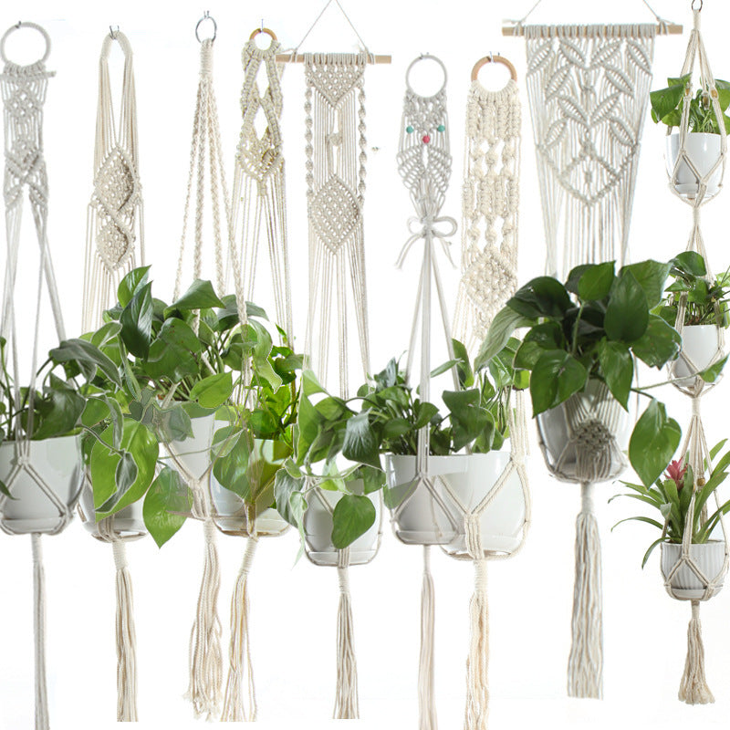 Beige Cotton Rope Plant Hanger: Indoor Hanging Basket Sling for Home Gardening