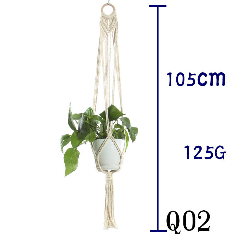 Beige Cotton Rope Plant Hanger: Indoor Hanging Basket Sling for Home Gardening