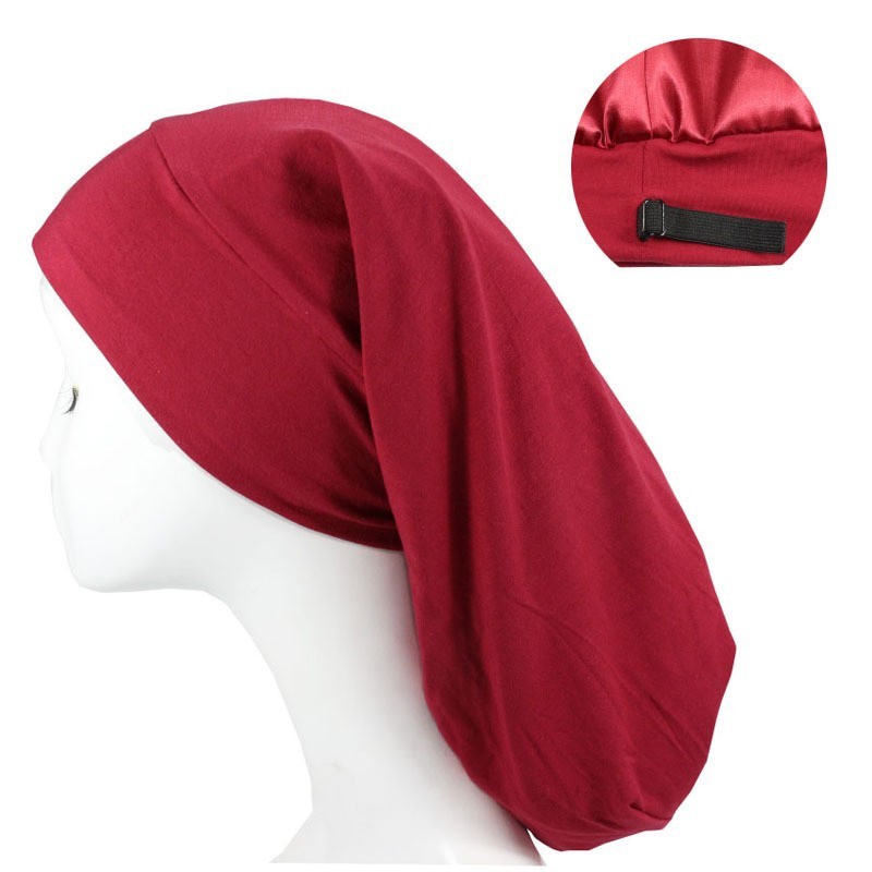 European and American Style Women's Satin Lined Long Nightcap - Adjustable Crown Design