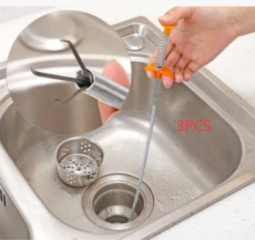 Easy-to-Use Household Hair Cleaner Drain Clog Remover Tool for Kitchen Sink - 60CM Spring Pipe Dredge