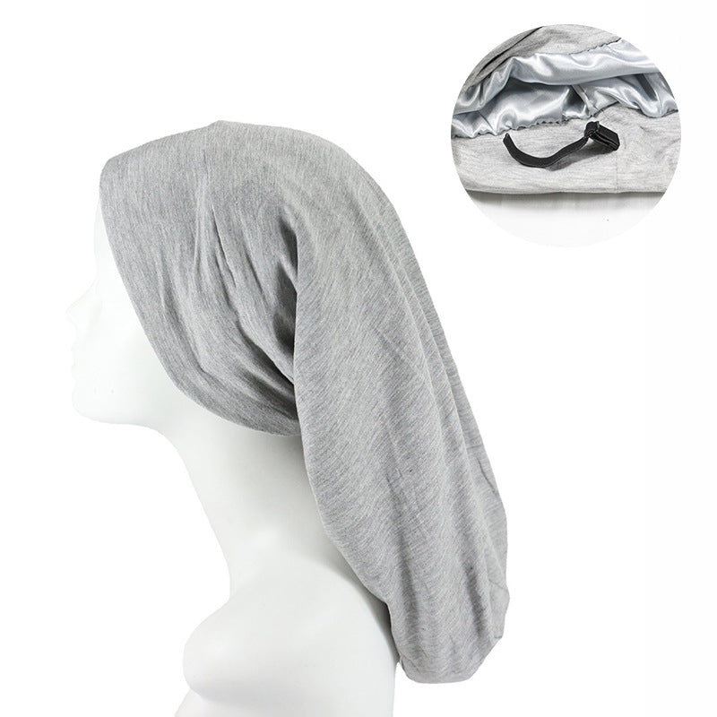 European and American Style Women's Satin Lined Long Nightcap - Adjustable Crown Design