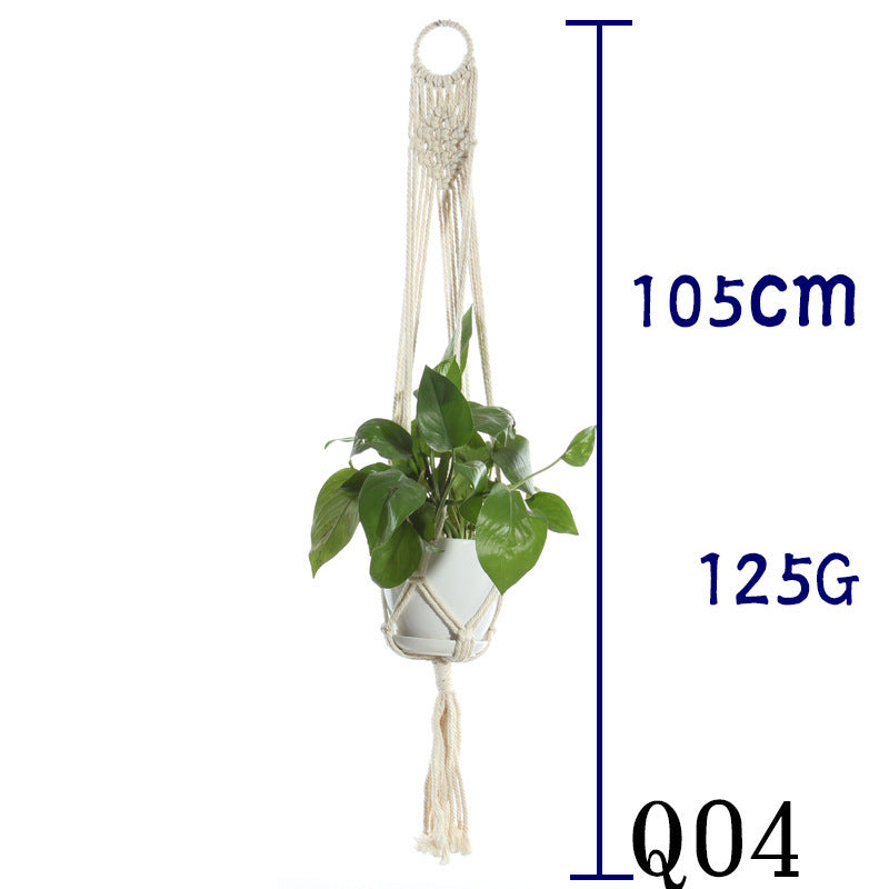 Beige Cotton Rope Plant Hanger: Indoor Hanging Basket Sling for Home Gardening