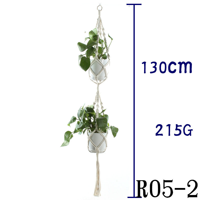 Beige Cotton Rope Plant Hanger: Indoor Hanging Basket Sling for Home Gardening