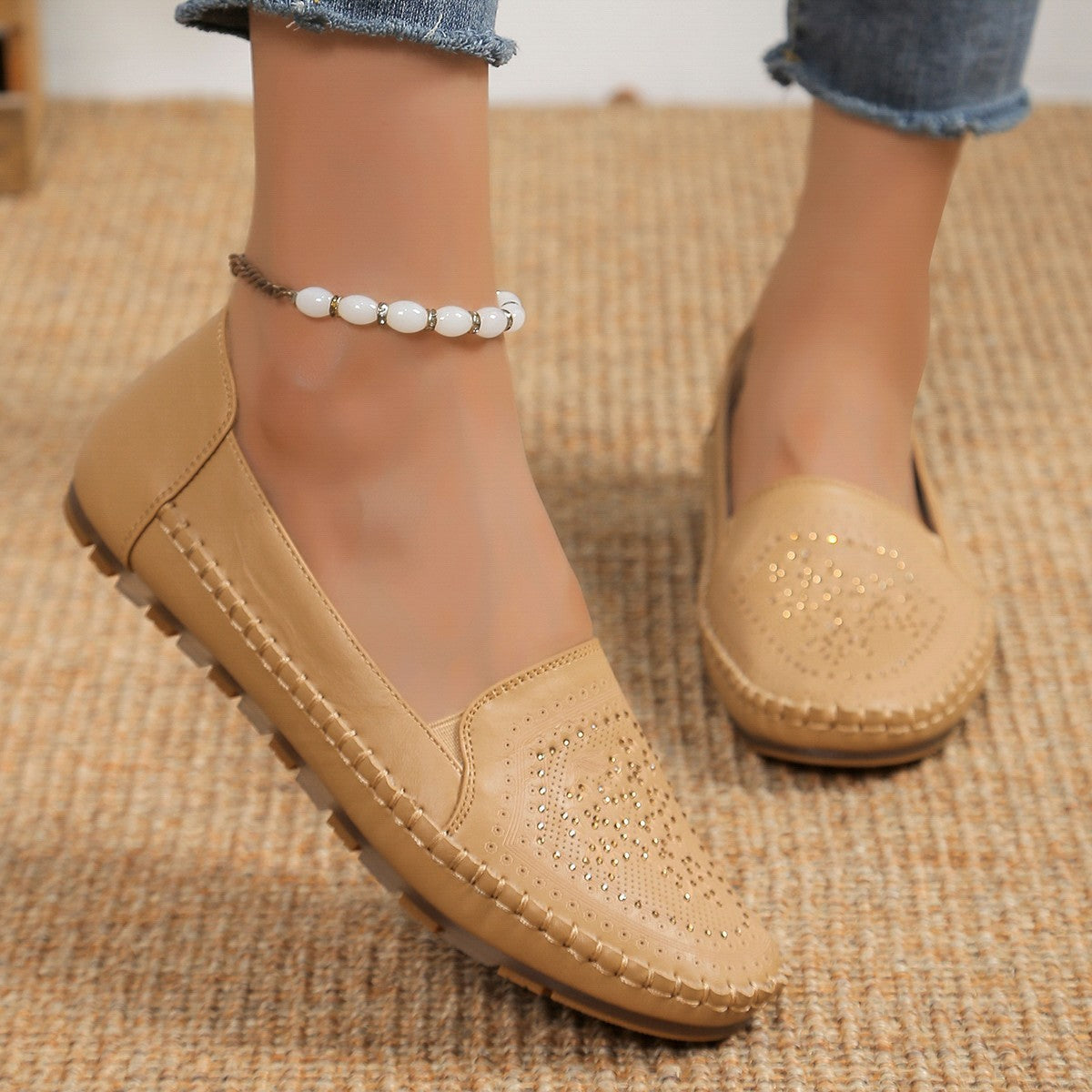 European Style Handmade Stitching Women's Shoes | Flat Heel Rubber Sole Casual Board Shoes