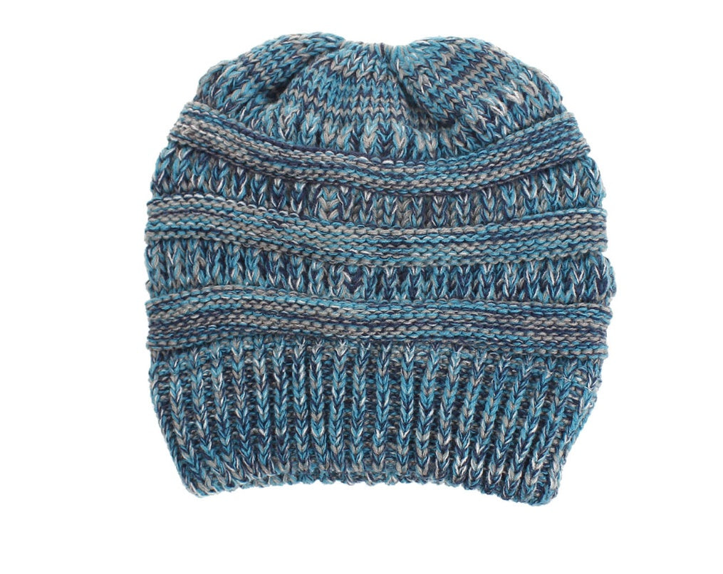Fashionable Mixed Color Knitted Ladies Ponytail Hat - Acrylic Wool Material