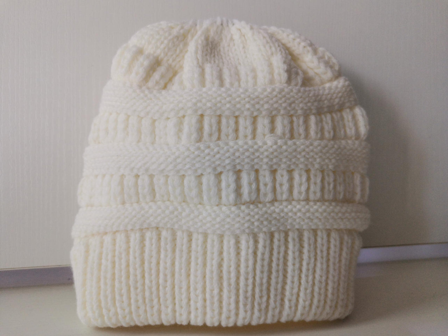 Fashionable Mixed Color Knitted Ladies Ponytail Hat - Acrylic Wool Material