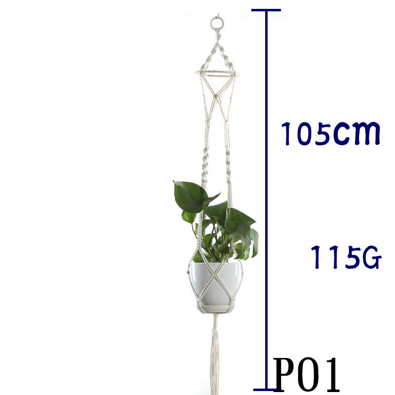 Beige Cotton Rope Plant Hanger: Indoor Hanging Basket Sling for Home Gardening