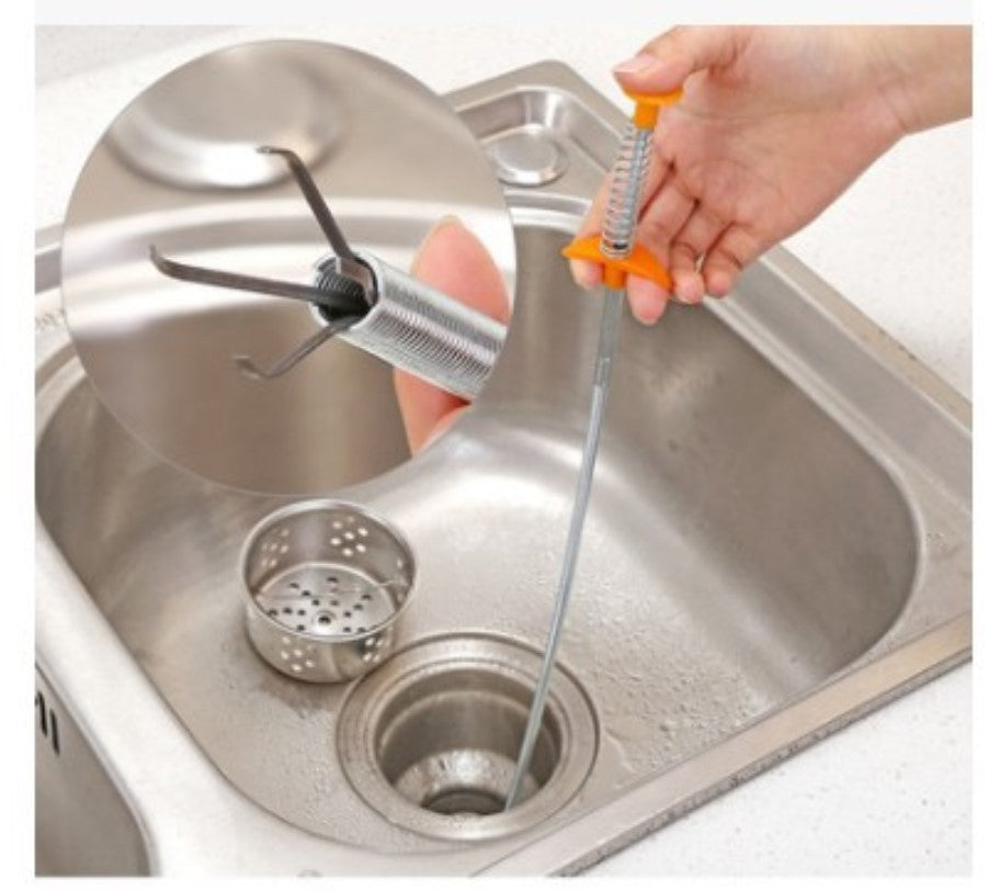 Easy-to-Use Household Hair Cleaner Drain Clog Remover Tool for Kitchen Sink - 60CM Spring Pipe Dredge